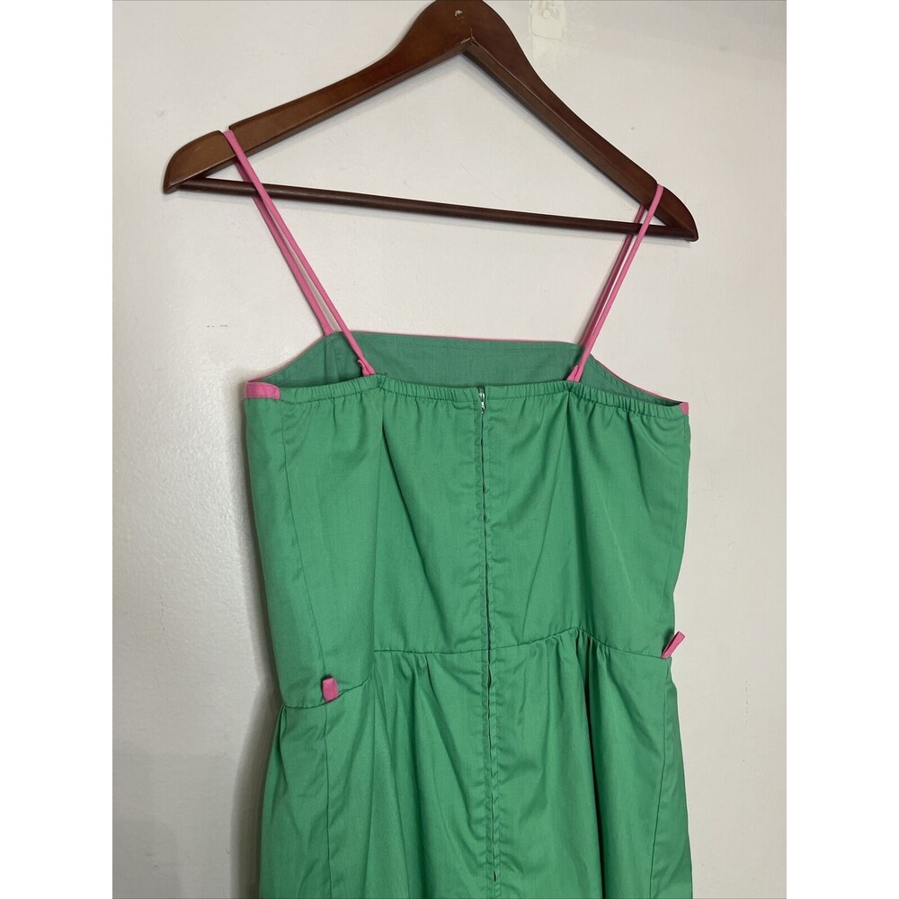 Sea Waves Retro Green Fit And Flare Dress Womens 10 Spaghetti Strap Vintage - Picture 6 of 11